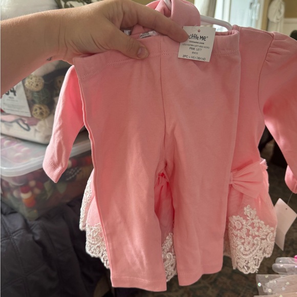 Little Me Pink Baby Outfit with Lace Accents - Picture 1 of 4